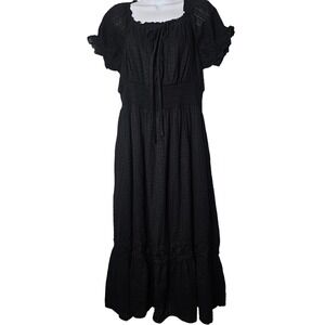 Scarlet Darkness Black Swiss Dot Smocked Maxi Dress 2XL Gothic Peasant Witchy